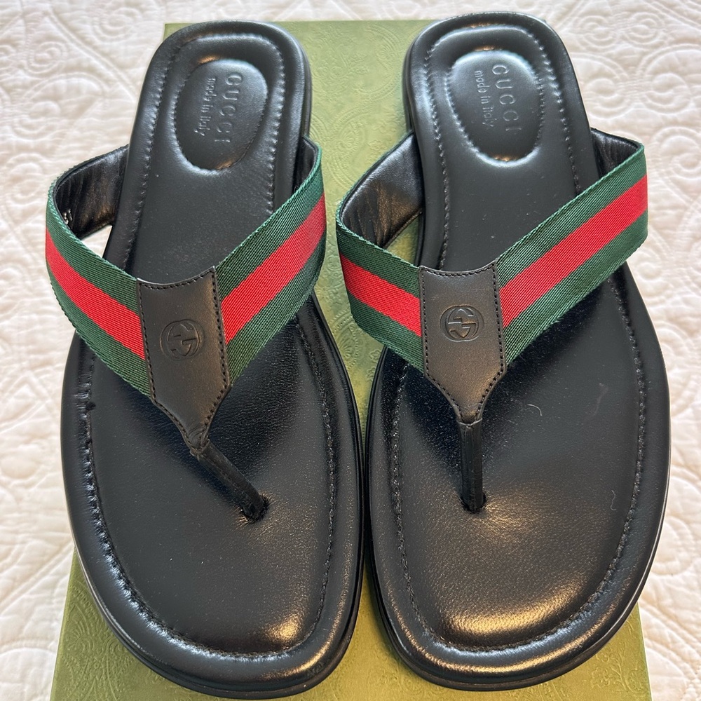 Gucci Black Sandals with Red and Green Straps